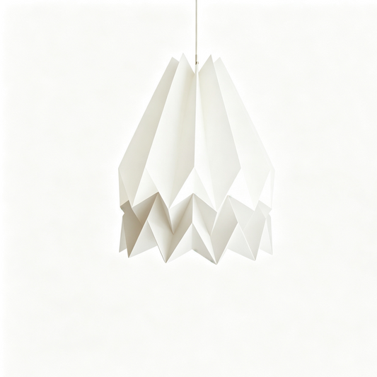 White Origami Paper Pendant Lamp on a white background, shown from the front