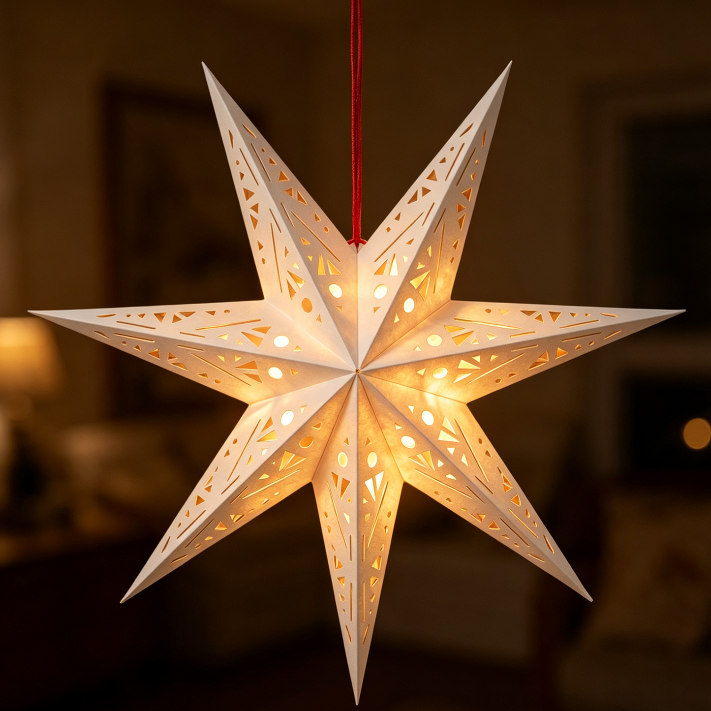 Seven-Point Nordic Perforated Paper Star Lampshade showing its structure