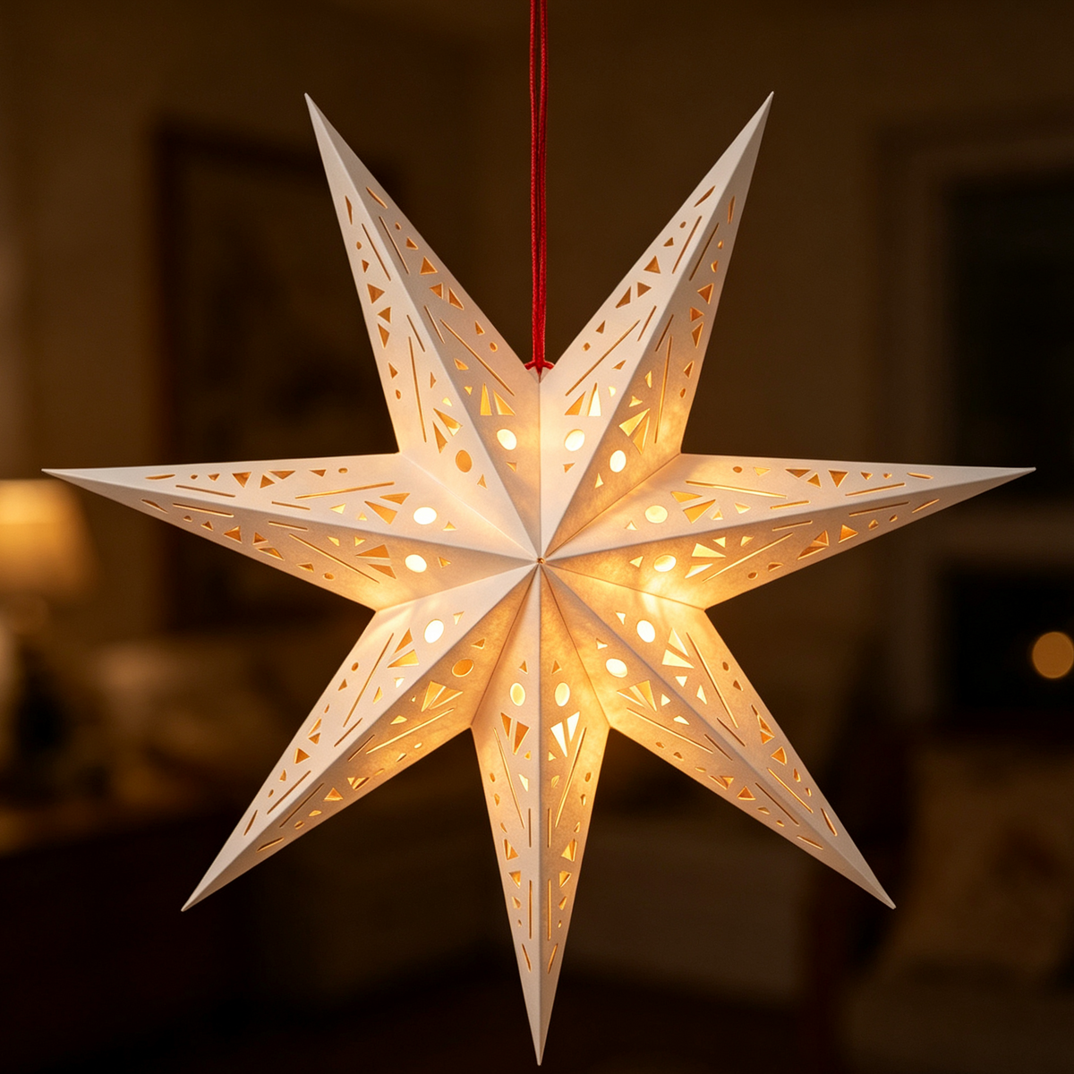 Seven-Point Nordic Perforated Paper Star Lampshade showing its structure