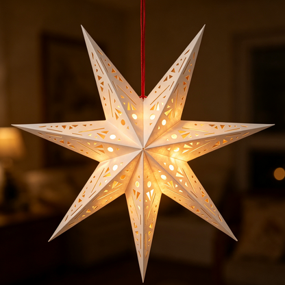 Seven-Point Nordic Perforated Paper Star Lampshade showing its structure