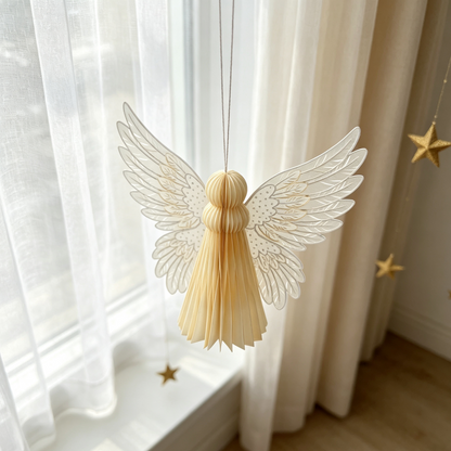 Honeycomb Paper Angel Christmas Hanging Ornament showing its structure