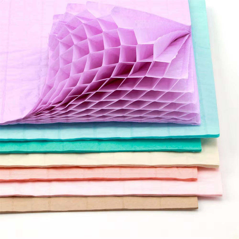 Honeycomb paper samples for custom string light motif development