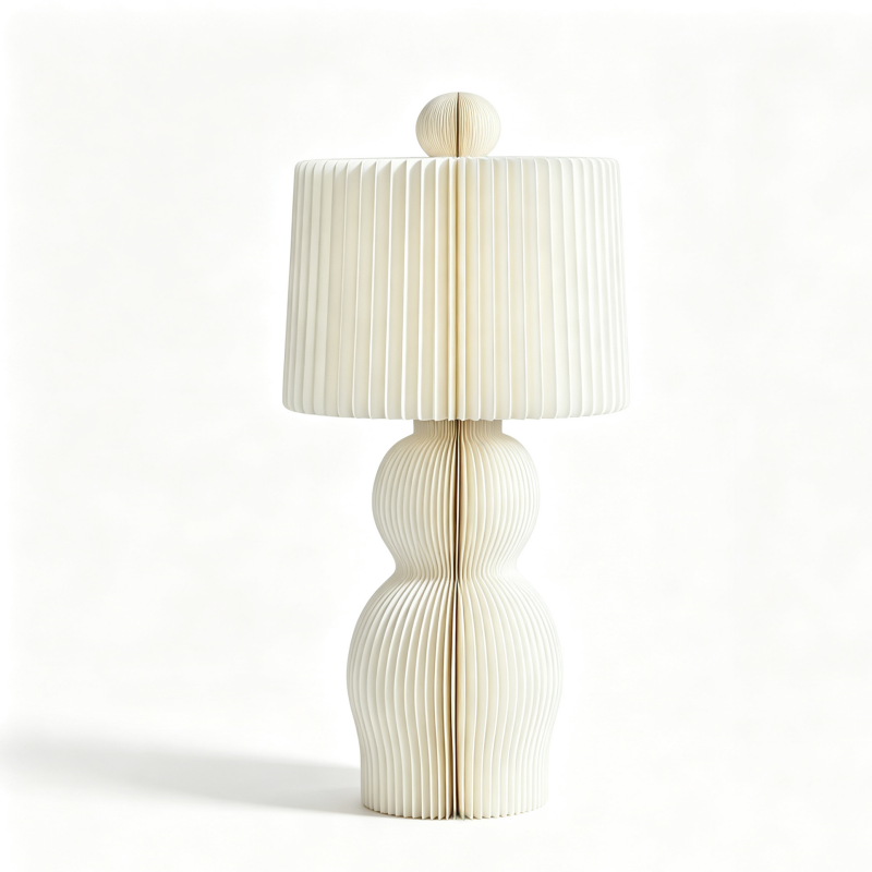 Cream Pleated Honeycomb Paper Table Lamp on a white background