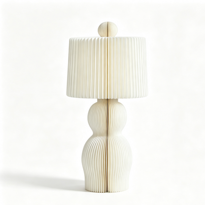 Cream Pleated Honeycomb Paper Table Lamp on a white background