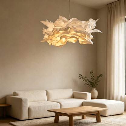 Cream Cloud-Shaped Layered Paper Pendant Lamp showing its structure