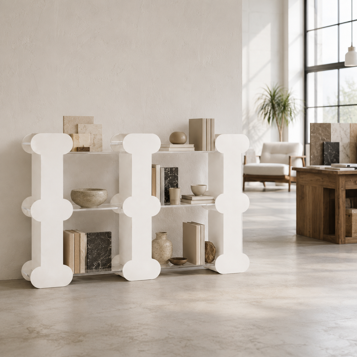 Custom Three-Column Paper Display Shelf on a white background