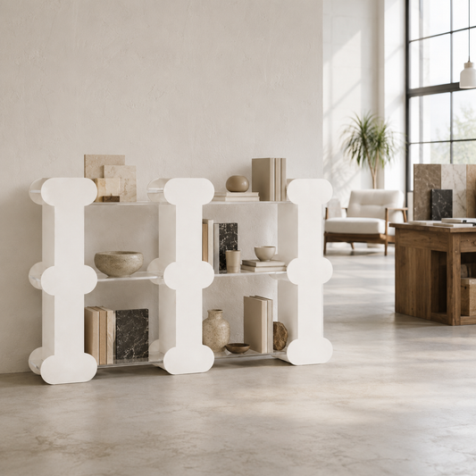 Custom Three-Column Paper Display Shelf on a white background