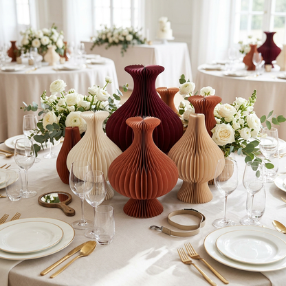 Folded Honeycomb Paper Vase Set for compact storage and shipping