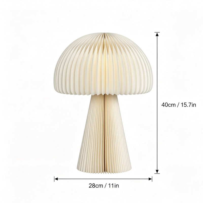 Cream Accordion Folded Mushroom Paper Table Lamp showing its structure