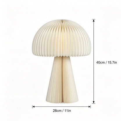 Cream Accordion Folded Mushroom Paper Table Lamp showing its structure