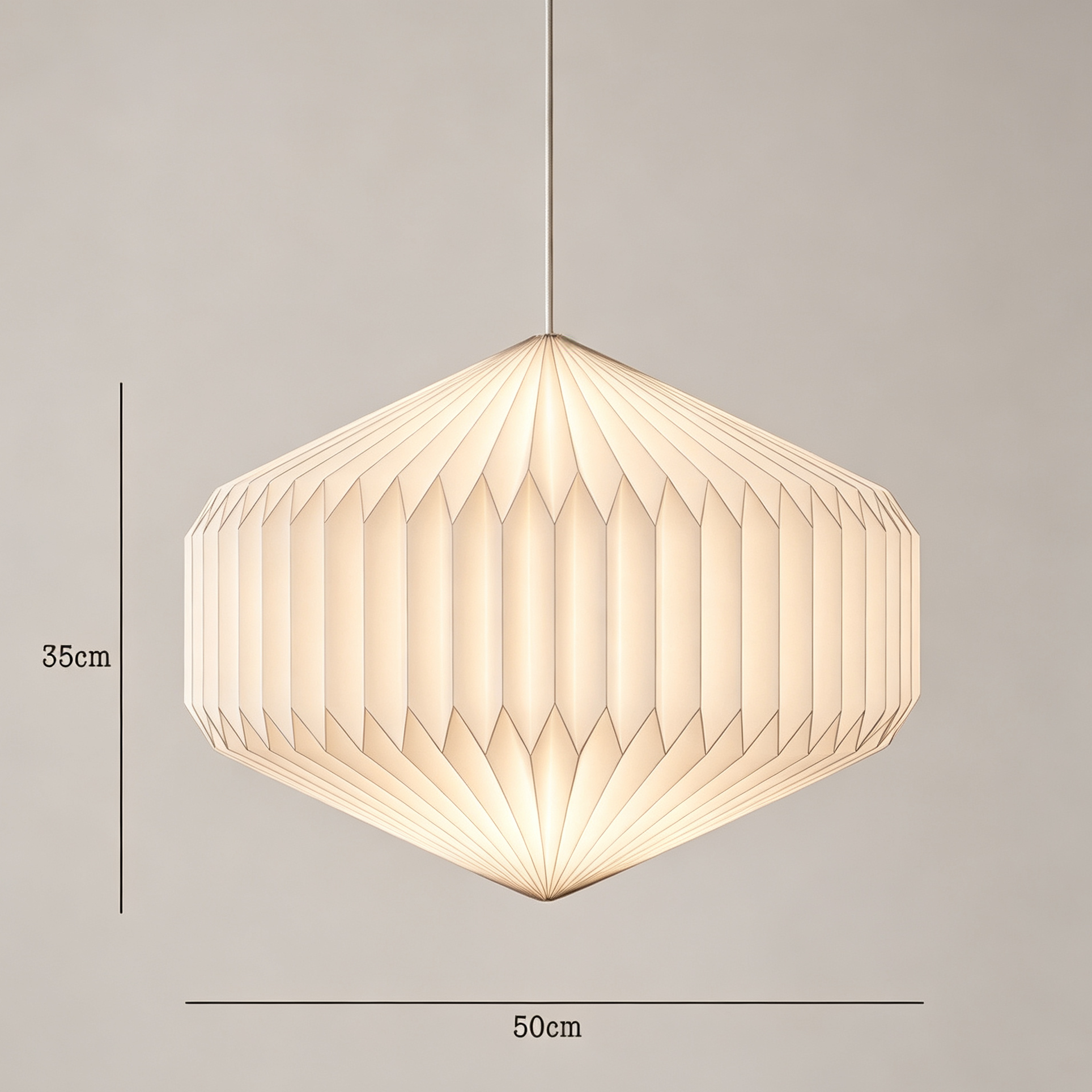Diamond Origami Pleated Paper Pendant Lamp showing its structure