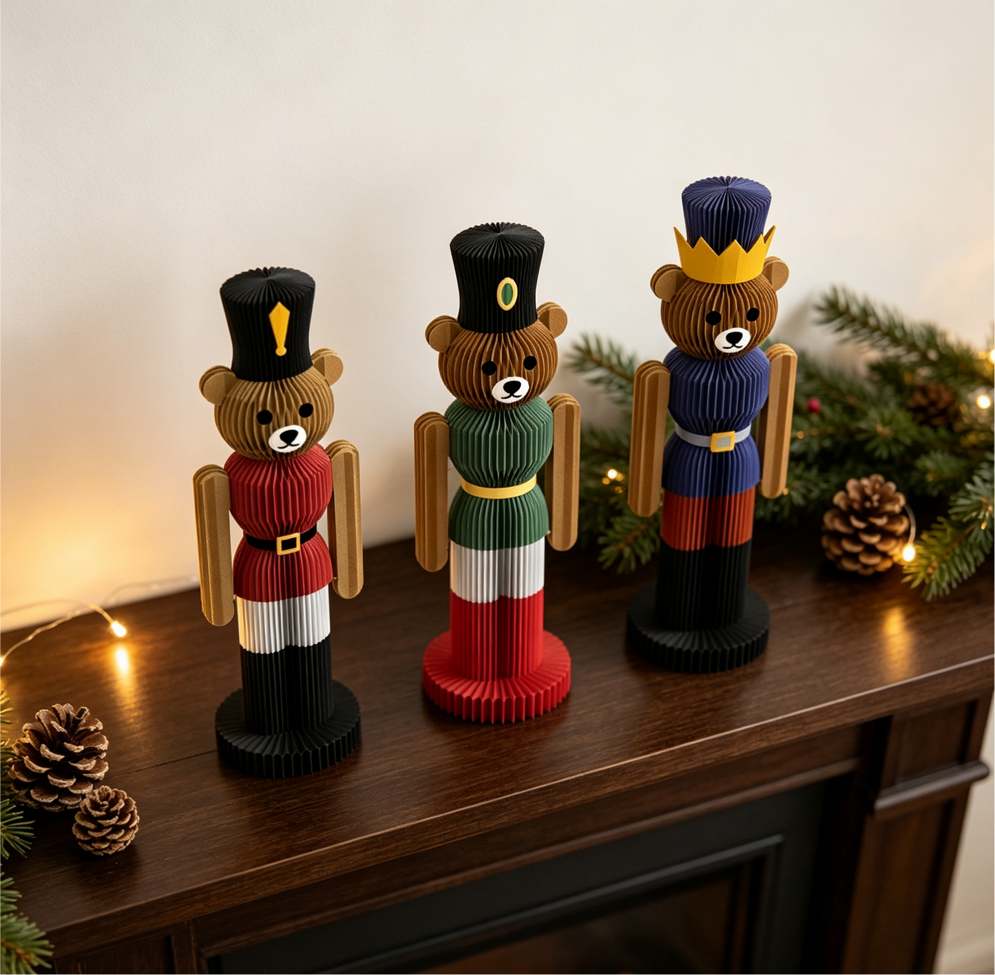 Folded Honeycomb Paper Nutcracker Christmas Tabletop Decoration for compact storage and shipping