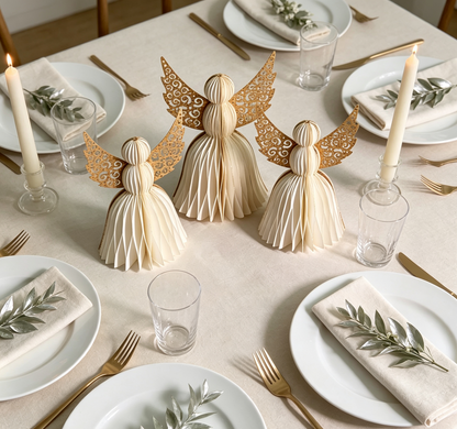 Honeycomb Paper Angel Tabletop Decoration showing its structure