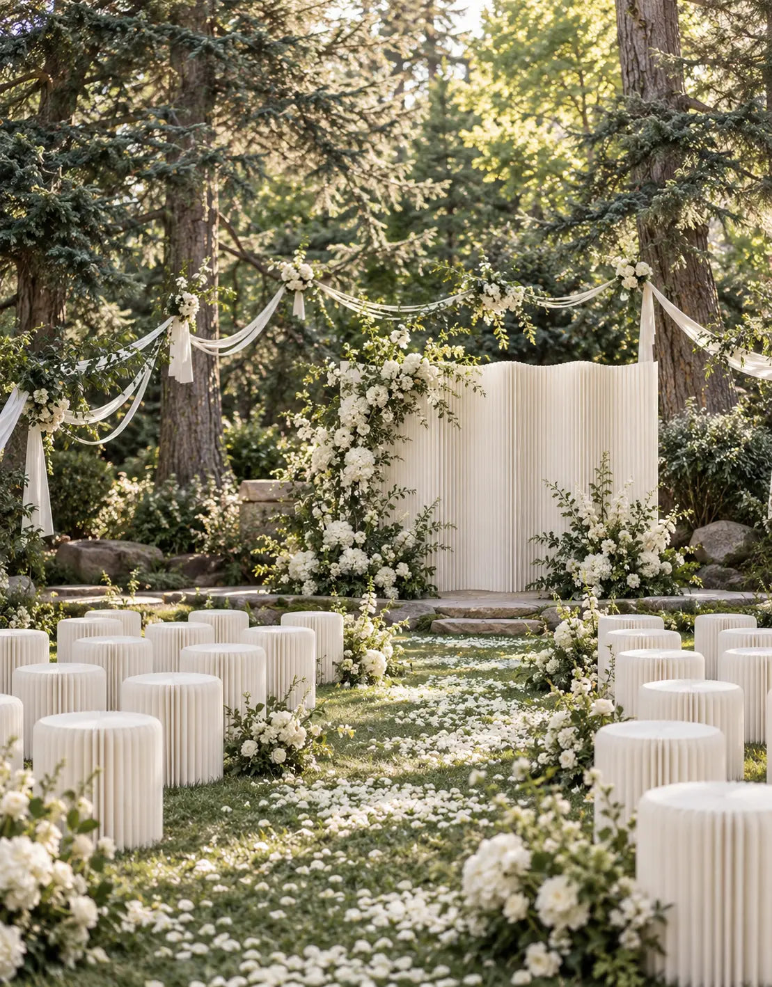 Paper ceremony backdrop and aisle decor for weddings, custom OEM paper structures