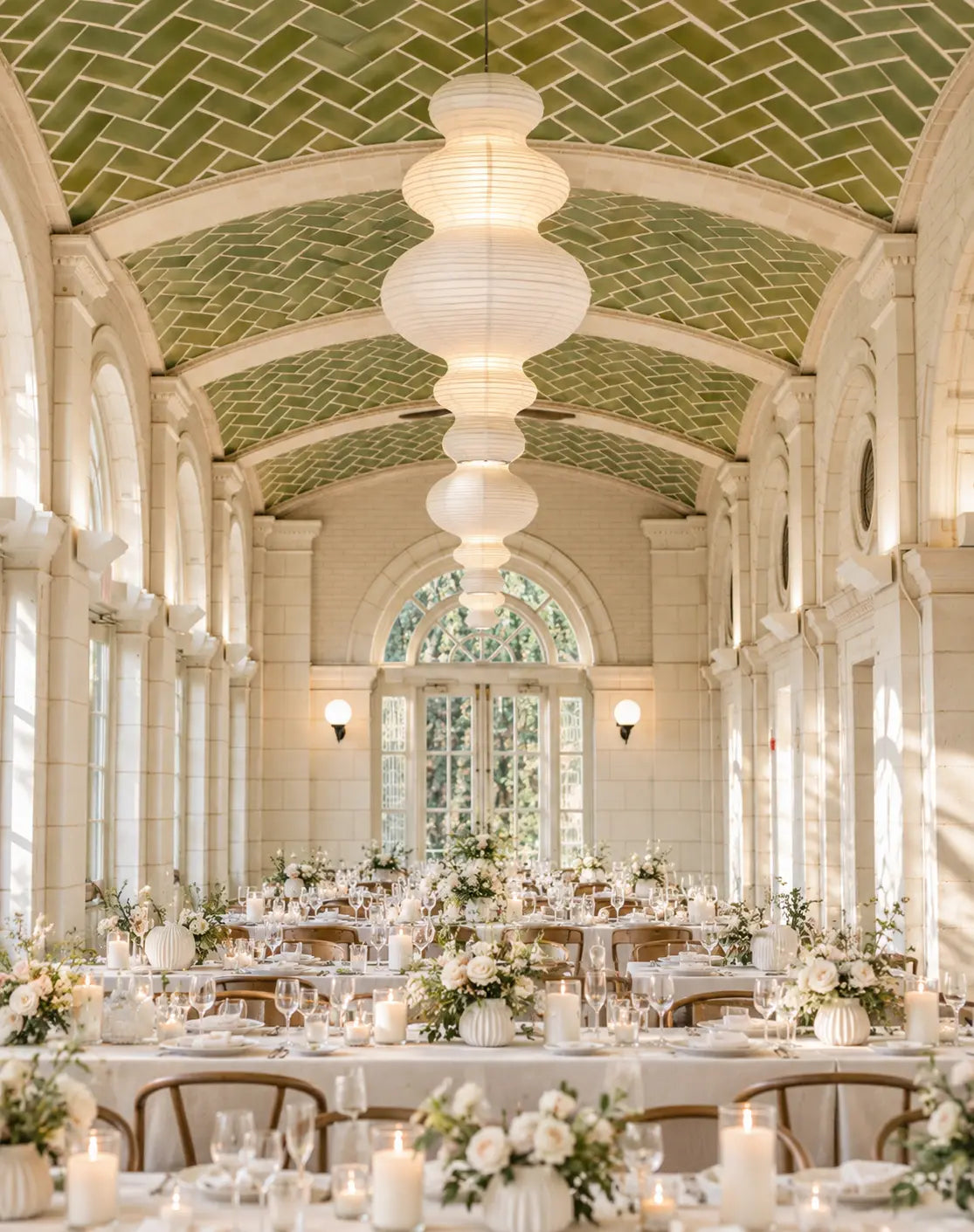 Paper decor and styling pieces creating wedding reception atmosphere, bulk supply