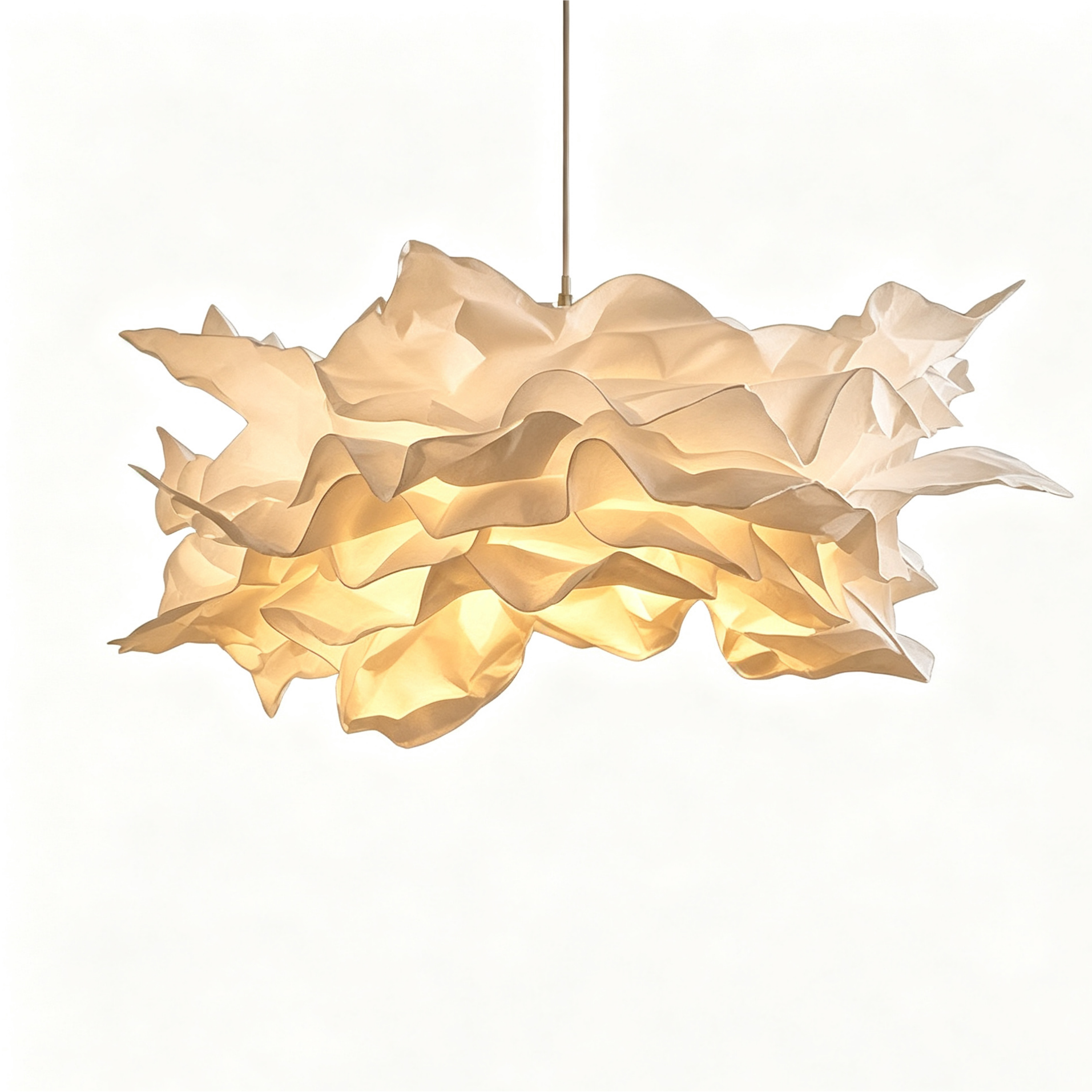 Cream Cloud-Shaped Layered Paper Pendant Lamp on a white background