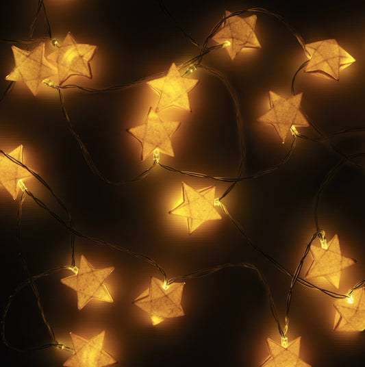 Yellow Origami Paper Star String Lights showing its structure