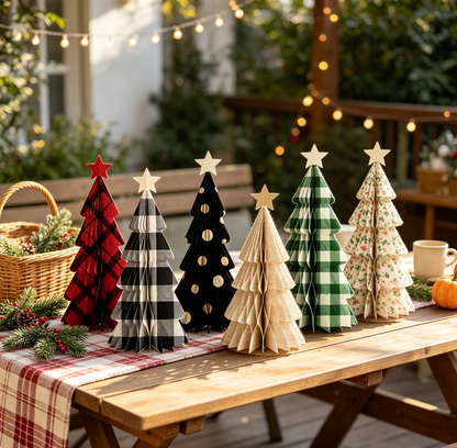 Patterned Honeycomb Paper Christmas Tree Decoration Set showing its structure