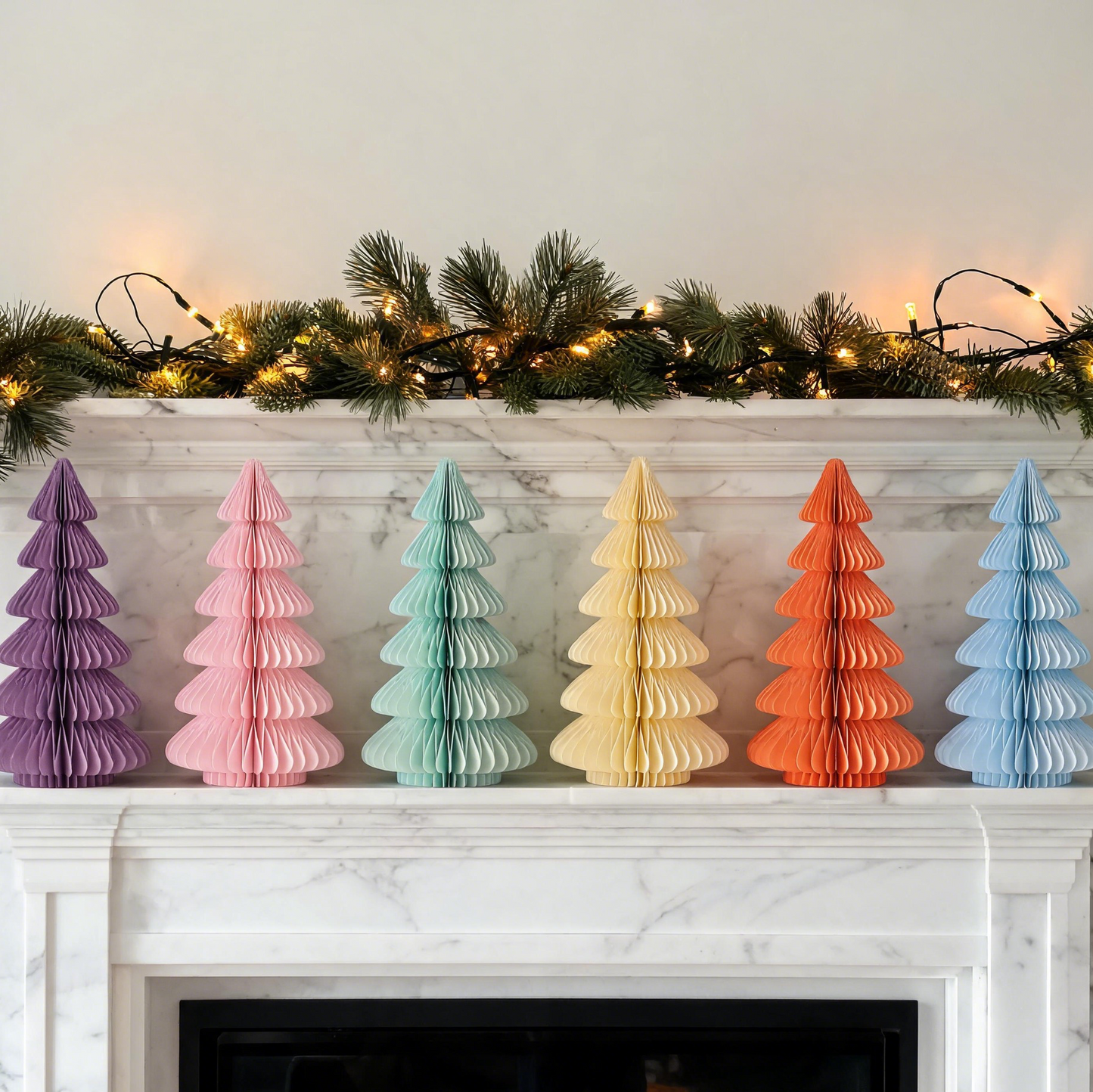 Pastel Honeycomb Paper Christmas Tree Decorations showing its structure