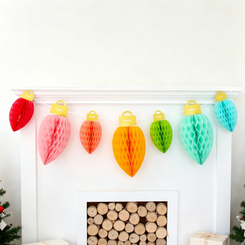 Multicolor Honeycomb Paper Christmas Ornament Garland showing its structure