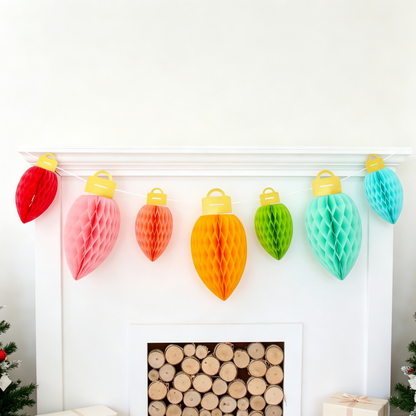 Multicolor Honeycomb Paper Christmas Ornament Garland showing its structure