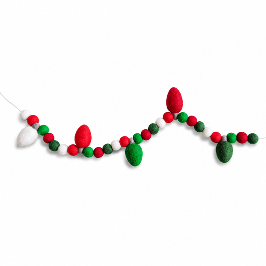 Red and Green Felt Christmas Ornament Garland on a white background