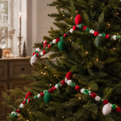 Red and Green Felt Christmas Ornament Garland showing its structure