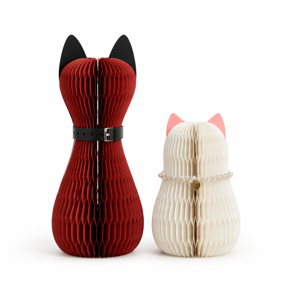 Custom Cat-Shaped Honeycomb Paper Vase on a white background
