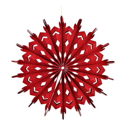 Felt Snowflake Christmas Ornament on a white background, shown from the front