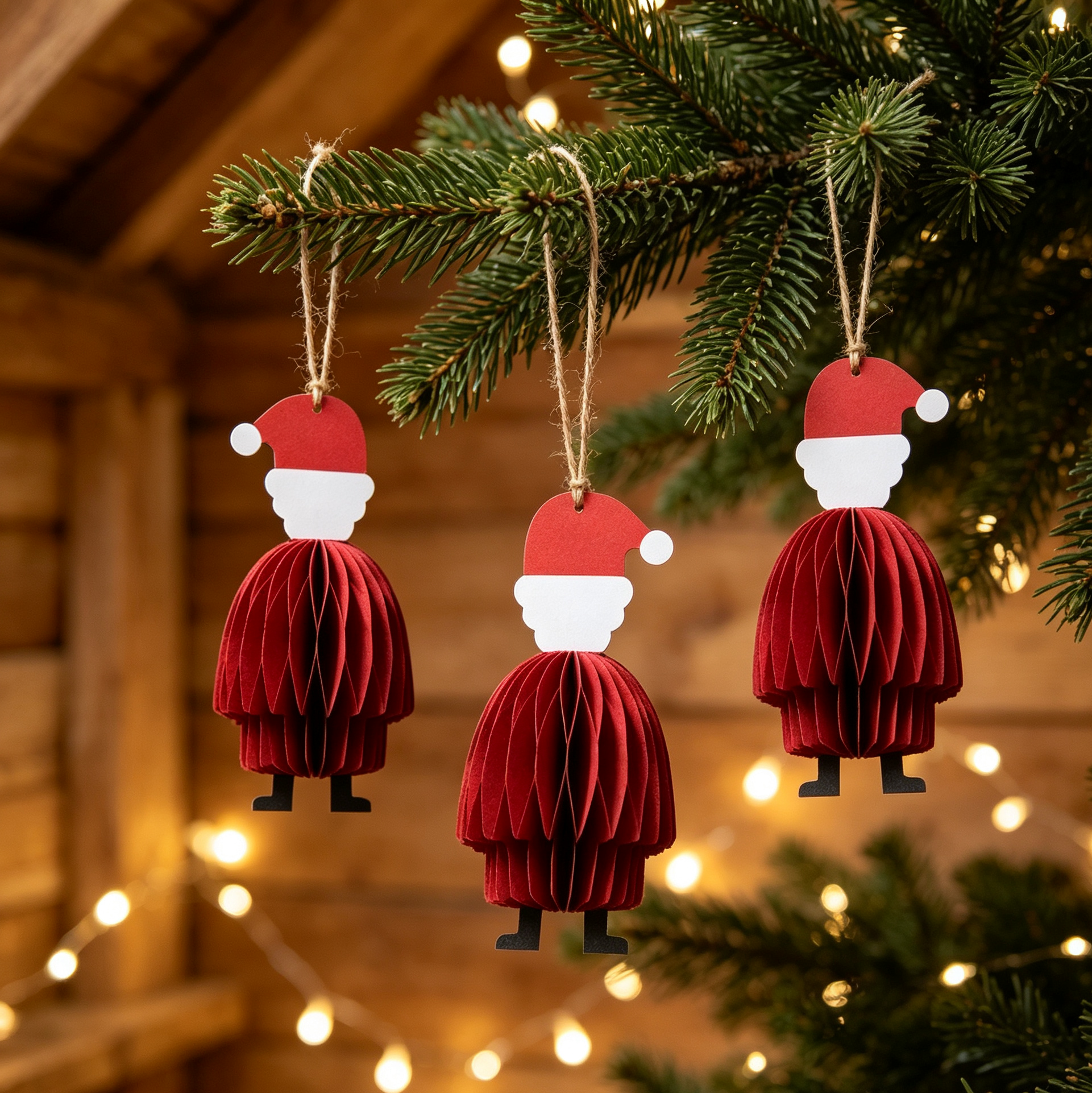Honeycomb Paper Santa Hanging Ornaments showing its structure