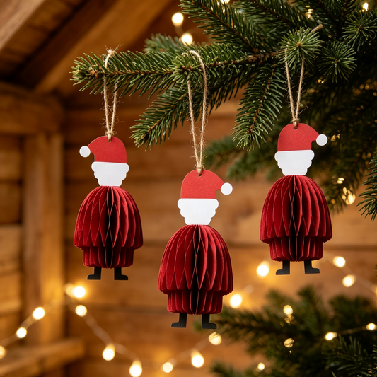 Honeycomb Paper Santa Hanging Ornaments showing its structure