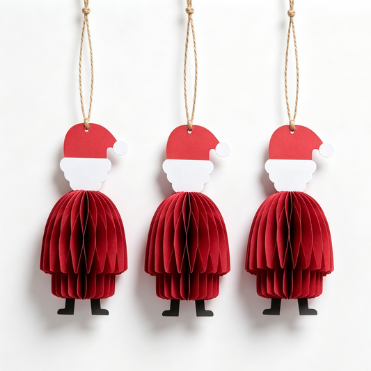 Honeycomb Paper Santa Hanging Ornaments on a white background