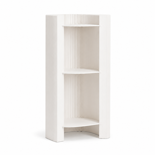 Custom Slim Three-Tier Paper Display Shelf on a white background