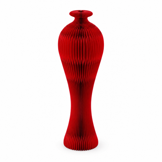 Custom Tall Honeycomb Paper Floor Vase on a white background