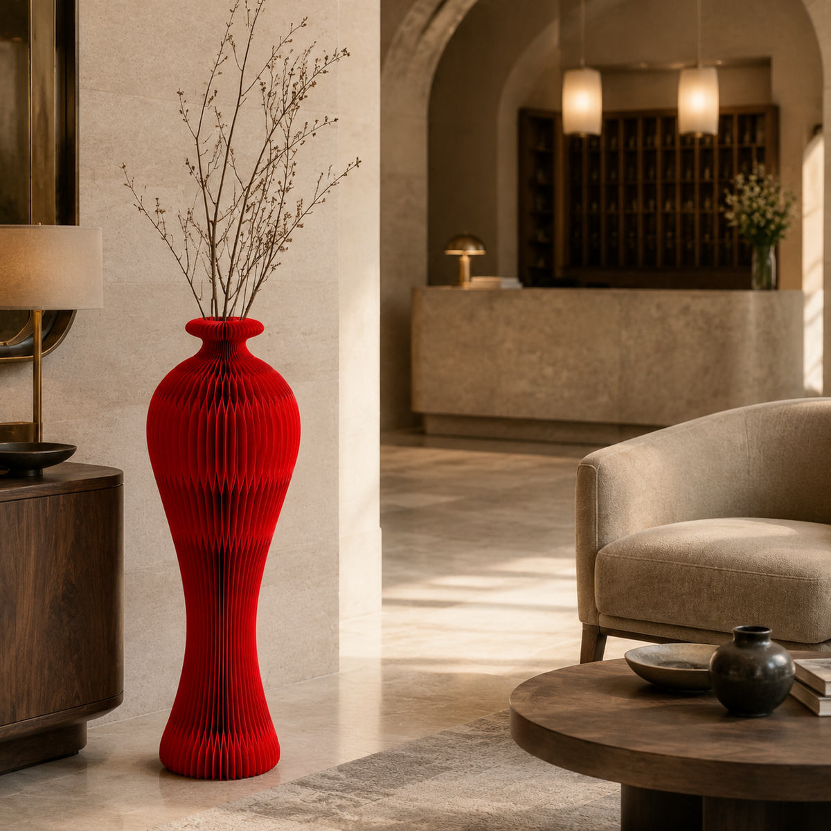 Custom Tall Honeycomb Paper Floor Vase showing its structure