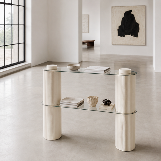 Custom Two-Tier Paper Column Display Shelf on a white background