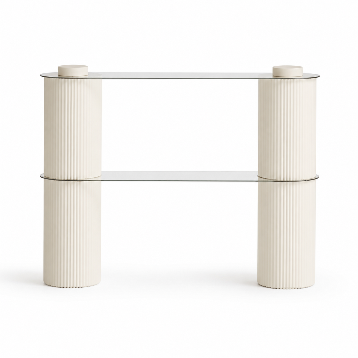 Folded Custom Two-Tier Paper Column Display Shelf for compact storage and shipping