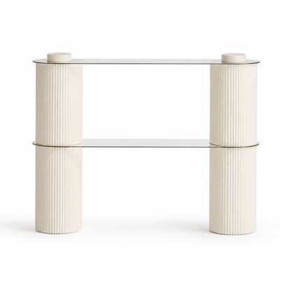 Folded Custom Two-Tier Paper Column Display Shelf for compact storage and shipping