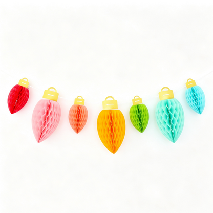 Multicolor Honeycomb Paper Christmas Ornament Garland on a white background