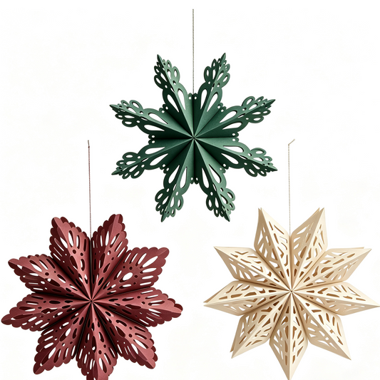 Foldable Paper Snowflake Christmas Ornament Set on a white background