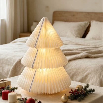 Folded Medium Nordic Honeycomb Paper Christmas Tree with LED Light for compact storage and shipping