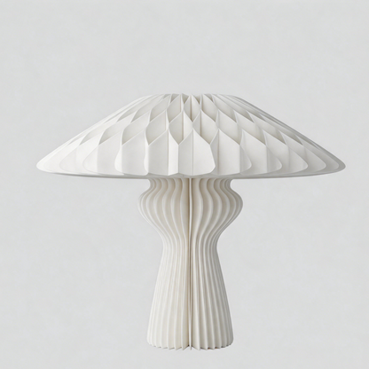 White Mushroom-Shaped Honeycomb Paper Table Lamp on a white background