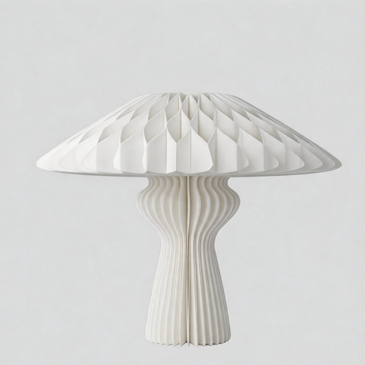White Mushroom-Shaped Honeycomb Paper Table Lamp on a white background