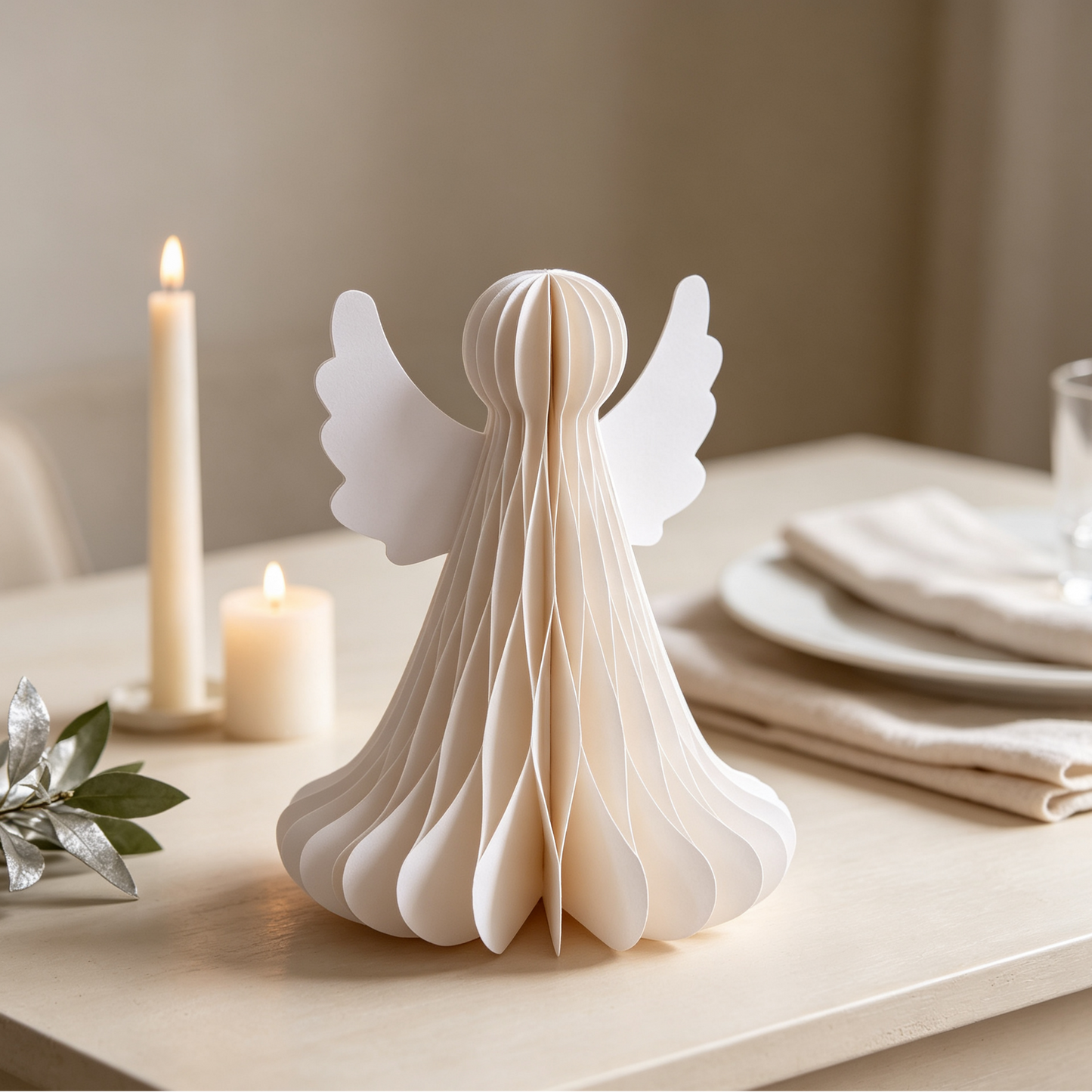 Honeycomb Paper Angel Christmas Tabletop Decoration showing its structure