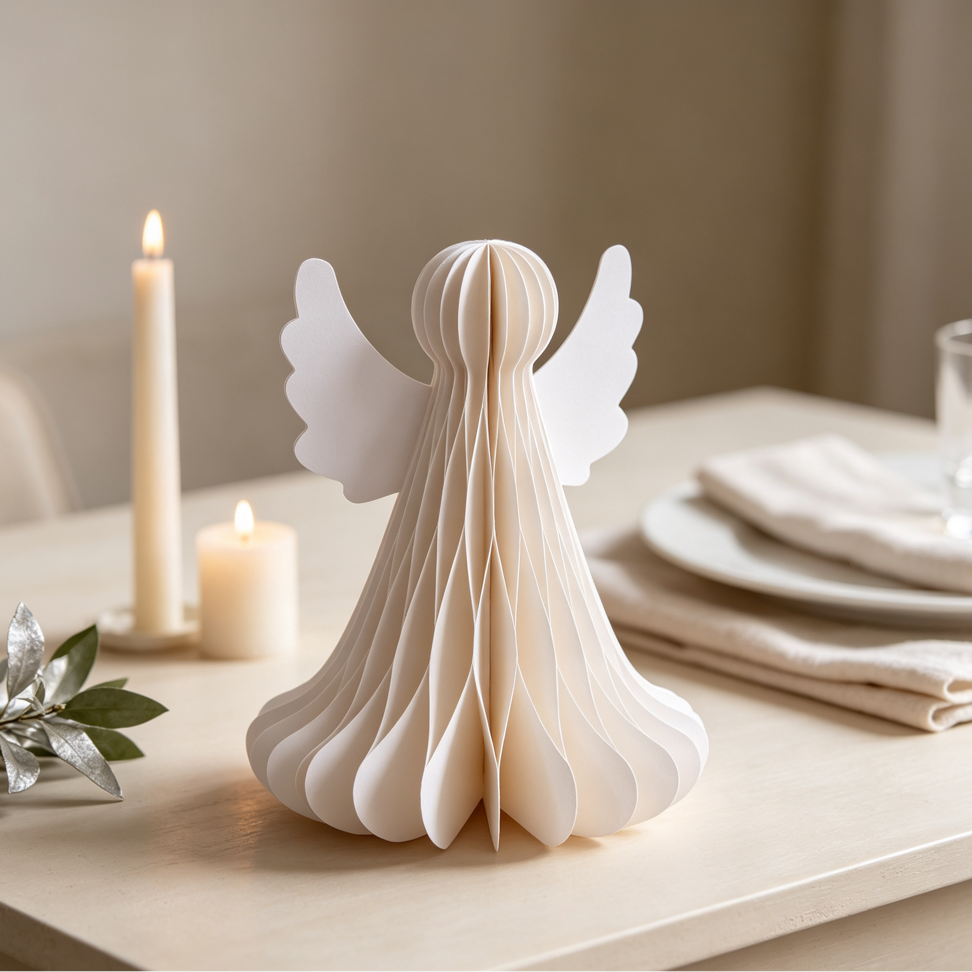 Honeycomb Paper Angel Christmas Tabletop Decoration showing its structure