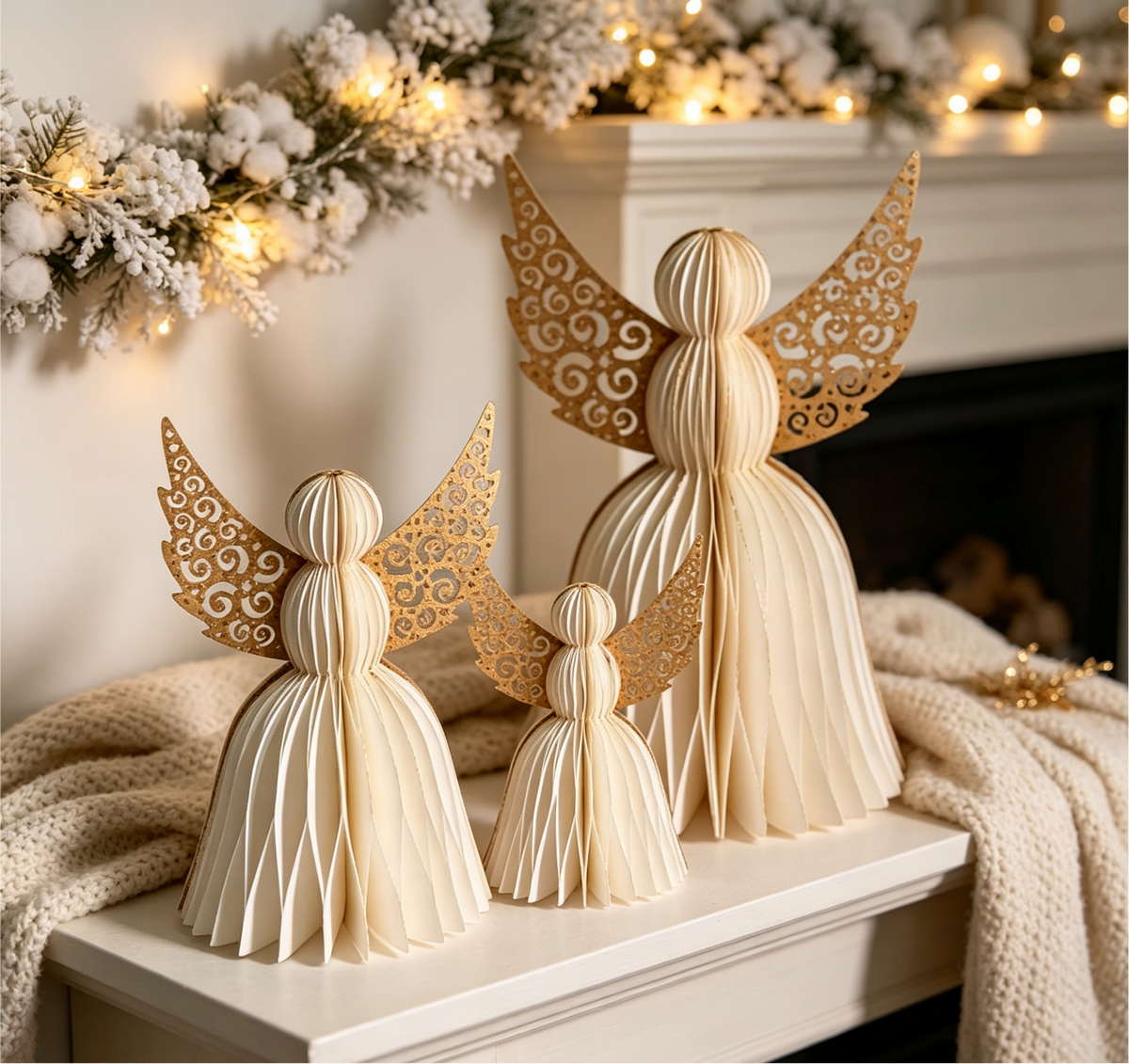 Folded Honeycomb Paper Angel Tabletop Decoration for compact storage and shipping