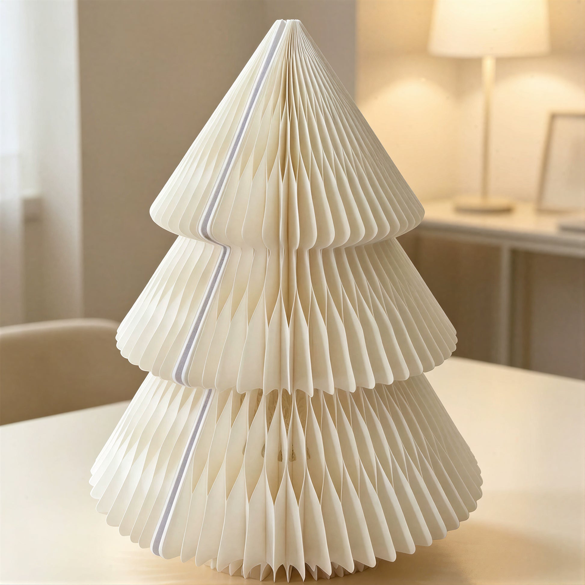 Medium Nordic Honeycomb Paper Christmas Tree with LED Light in a modern living room