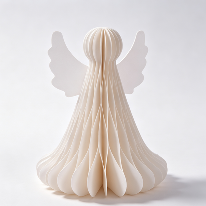Honeycomb Paper Angel Christmas Tabletop Decoration on a white background