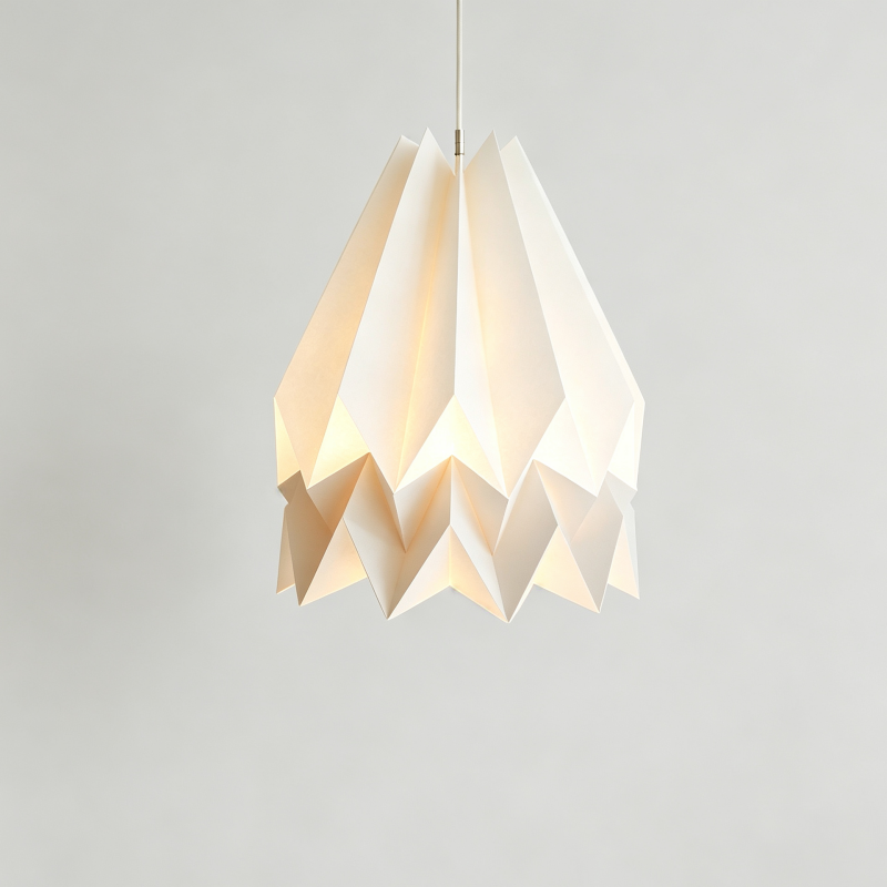 White Origami Paper Pendant Lamp showing its structure and design details