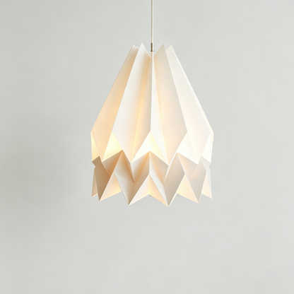 White Origami Paper Pendant Lamp showing its structure and design details